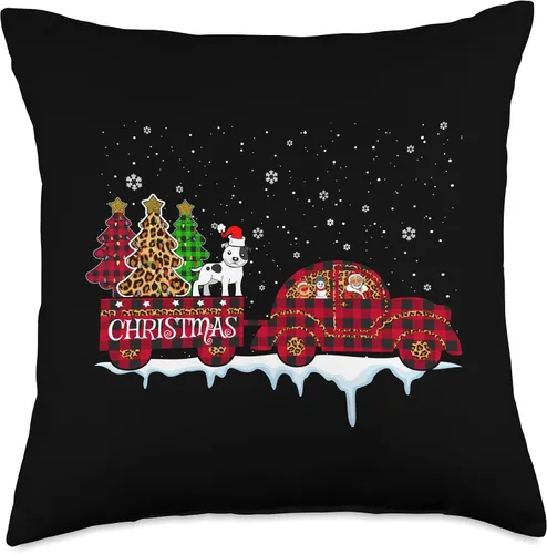 Vista 4 de Pit Bull Dog Christmas Red Plaid Truck Almohada para árbol de Navidad, 16 x 16 pulgadas, multicolor