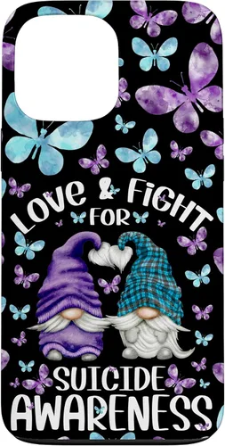 Vista 23 de iPhone 16 Purple Gnome With Cute Butterfly Pattern Suicide Awareness Case