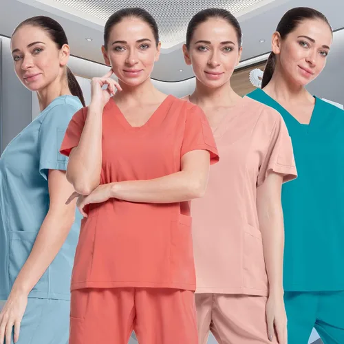 Vista 6 de niaahinn Scrubs Medical Uniforme - Conjunto de ropa quirúrgica para mujer con cuello en V y pantalón deportivo cónico tipo cargo