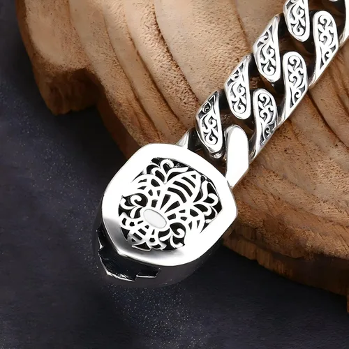 Vista 4 de Pulsera de plata esterlina italiana Cuba para hombre, diseño de eslabones sólidos S925, regalo de joyería para papá, novio, hijo