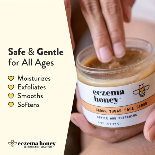Vista 3 de ECZEMA HONEY Exfoliante facial y corporal de azúcar morena, exfoliante de baño para piel seca, exfoliante facial natural y suave que alivia