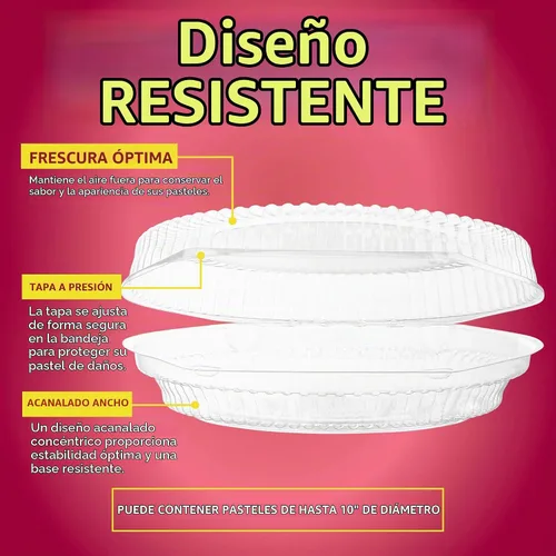 Vista 5 de Recipientes desechables de plástico de 10 pulgadas con tapas de bloqueo con bisagras, 5 recipientes redondos para tartas/flan para transporte