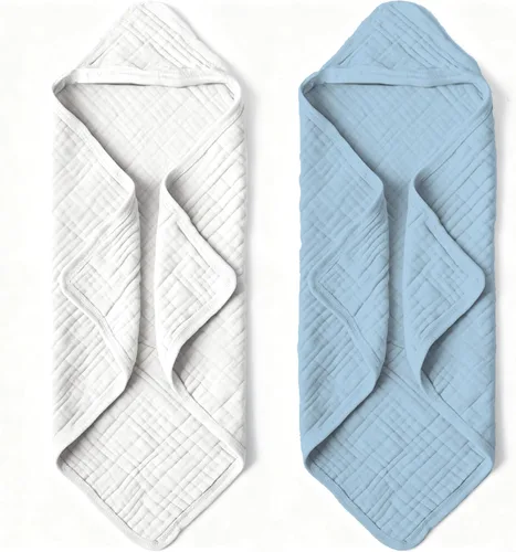 Vista 8 de Toallas de baño con capucha de muselina orgánica, paquete de 2 toallas de baño 100% algodón orgánico para bebés, bebés, niños pequeños, 32 x 32