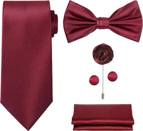 Vista 24 de TIE G 5pcs Tie Set in WHITE OR BLACK GIFT BOX: Solid Color Necktie, Satin Bow Tie, Pocket Square, Lapel, Cuff Links A-aqua
