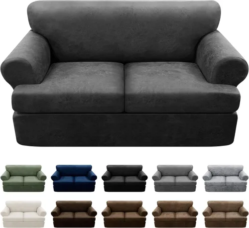 Vista 37 de Fundas para Sillón de 2 Piezas con Cojín en T, Fundas de Aspecto de Cuero para Sofá, Fundas para Sillas, Protector de Muebles Elástico, Funda