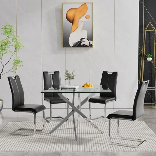 Vista 58 de HomVent Juego de mesa de comedor redonda de vidrio de 3 piezas, juego de mesa de cocina de vidrio redondo para 2 personas con 2 sillas de comedor