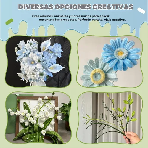 Vista 2 de Pipe Cleaners Bulk 422PCS Flower Kit, 12 Inch Chenille Stems for Crafts Verde (WLBGreen)