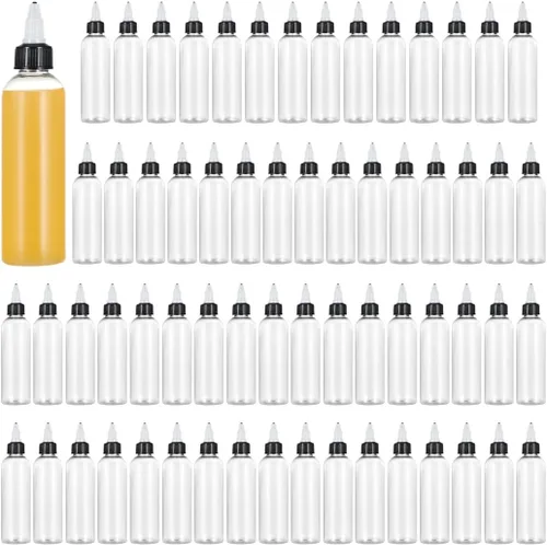 Vista 7 de 24 botellas dispensadoras transparentes de 2 onzas, botellas de plástico exprimibles con tapas giratorias para aceites, tintas y líquidos