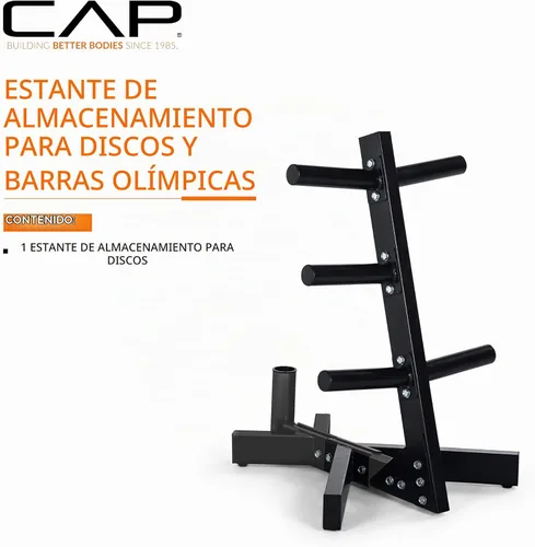 Vista 2 de Cap Olympic - Estante de almacenamiento para árbol de placas para pesas y pesas, organizador de placas de peso de acero resistente para placas Negro