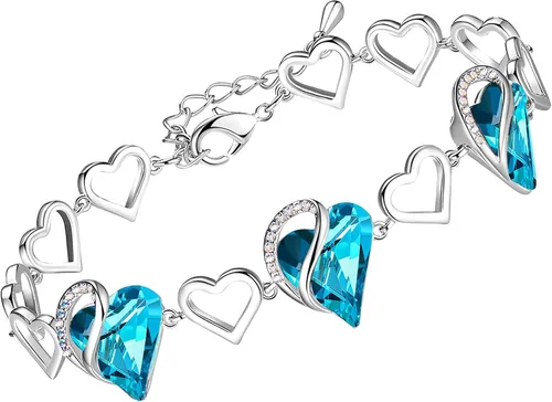 Vista 21 de Leafael Pulsera de eslabones de corazón infinito, piedra natal o piedra curativa para mujer, regalo de joyería de tono plateado para ella, cadena
