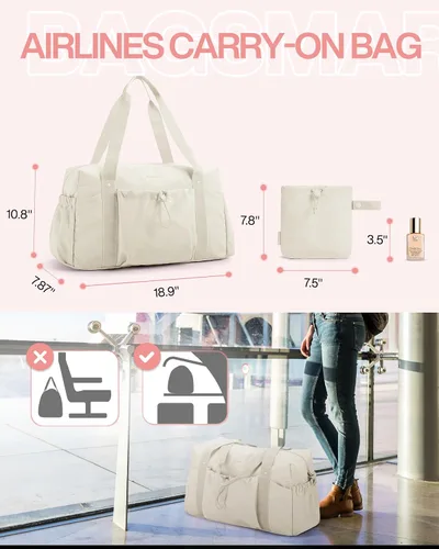 Vista 5 de BAGSMART Bolsa de fin de semana para mujer, bolsa de viaje con bolsa de zapatos para viajes, 26L para el aeropuerto, bolsa de mano para gimnasio