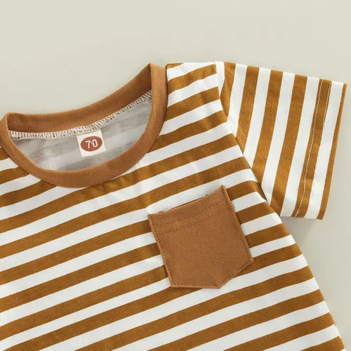 Vista 68 de Conjunto de ropa casual de manga corta con botones y pantalones cortos de lino para bebés y niños pequeños