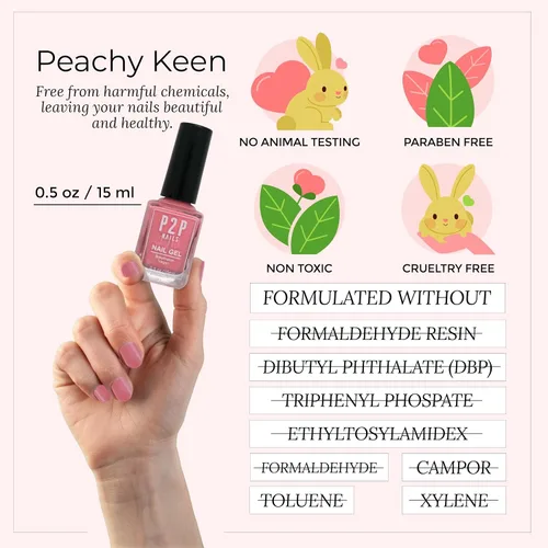 Vista 6 de P2P Nails Esmalte de uñas en gel vegano rosa – Esmalte de uñas de secado rápido – Gel de uñas de textura suave en colores vibrantes – Esmalte en gel