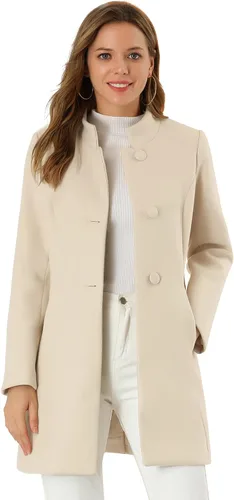 Vista 19 de Allegra K Abrigo de invierno para mujer, abrigo de cuello alto medio largo Negro