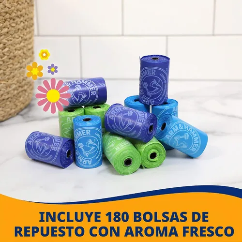 Vista 2 de Arm & Hammer Bolsas desechables de basura para perros y gatos fáciles de rasgar con bicarbonato de sodio activado, 180 bolsas de excrementos
