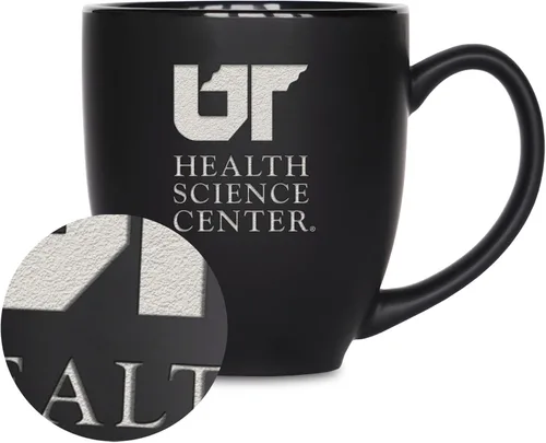 Vista 81 de Rico Industries - Taza de cerámica mate negra con grabado láser estándar de 15oz para NCAA (escuelas T & U) - Para bebidas calientes o frías