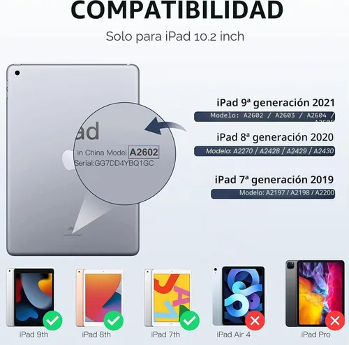 Vista 2 de Funda compatible con iPad de 9ª/8ª/7ª generación, para iPad de 10.2 pulgadas con soporte para lápiz, funda inteligente con soporte de TPU