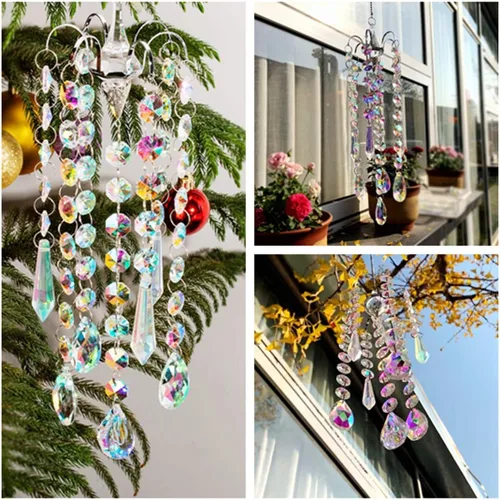 Vista 5 de H&D Hyaline & Dora Candelabro con Campanillas de Viento, Prismas de Cristal con Recubrimiento AB, Atrapasoles Colgante, Pendiente para Decoración