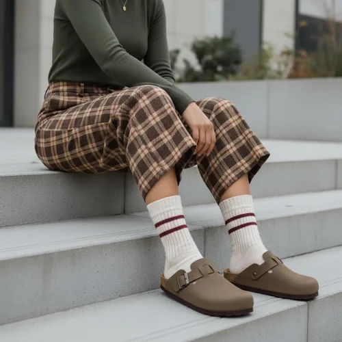 Vista 2 de CUSHIONAIRE - Zuecos Hana para mujer, cómodos zuecos de gamuza vegana, zapatos sin cordones con plantilla de corcho y soporte de arco, espuma