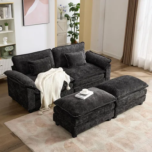 Vista 52 de IPKIG 117" Modular Sectional Cloud Couch, Modern L-Shaped Sofa with Ottoman Blanco beige