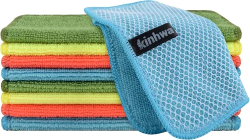 Vista 34 de KinHwa Paños de cocina para platos, paños de microfibra absorbentes de secado rápido, trapos de cocina con lado de limpieza de poliéster, ideal