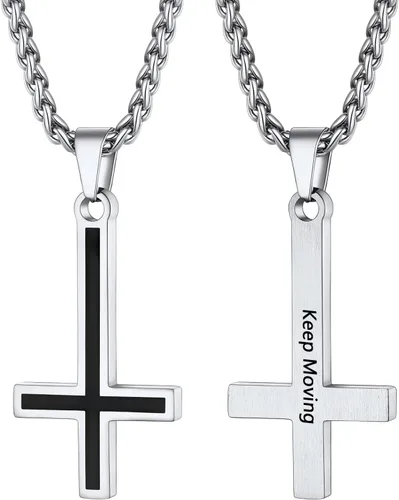 Vista 21 de PROSTEEL Inverted Cross/Leviathan Cross Pendant Necklace for Men Women Negro