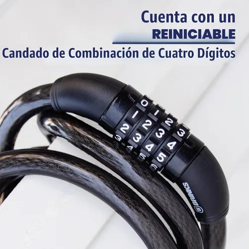 Vista 2 de BRINKS Cable de bloqueo de bicicleta resistente para exteriores de 6 pies, grueso, diseño antirrobo, combinación de 4 diales reiniciable