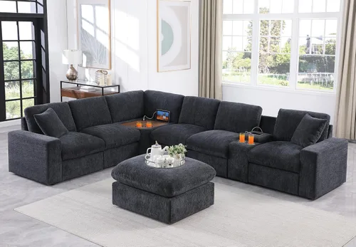 Vista 41 de Ball & Cast - Sofá modular en forma de L de 147 pulgadas para sala de estar con diván reversible y cojines de respaldo extraíbles, juego de sofá