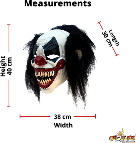 Vista 4 de Ghoulish Productions Darky the payaso, máscara negra de payaso espeluznante. Máscara de látex de payaso espeluznante con dientes puntiagudos.