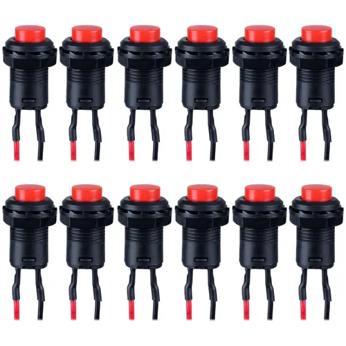 Vista 9 de Juego de 12 interruptores de botón de enganche 12 mm, AC 250V/1.5A 120V/3A, encendido/apagado, SPST, normal abierto, 1NO, 2 pines con cables Negro