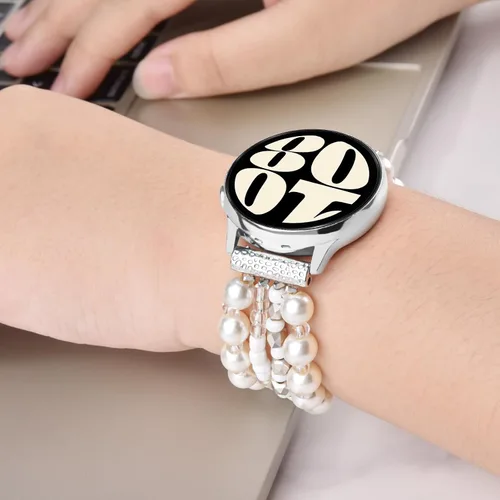 Vista 2 de VISOOM Beaded Boho Samsung Galaxy Watch 9 8 7 6 5 4 Bands 40/42/44mm Women Blanco