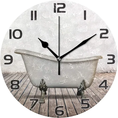 Vista 9 de Qilmy Reloj de pared para perros y gatos, silencioso, sin tictac, pintura al óleo, reloj redondo para sala de estar, dormitorio, baño, decoración