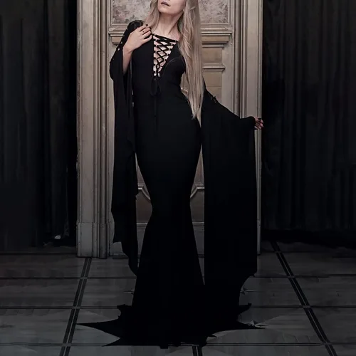 Vista 4 de Traje de Halloween para mujer, vestido de fiesta malvada, vestido de verano, casual, largo
