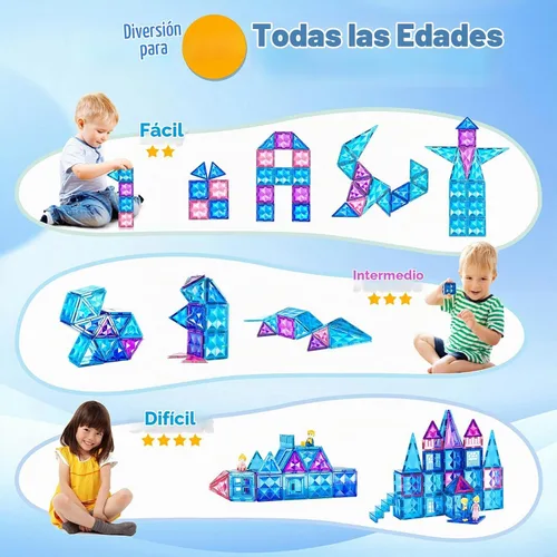 Vista 4 de BENOKER - 102 piezas de baldosas magnéticas para construir un castillo de hielo, bloques de construcción 3D STEM educativos