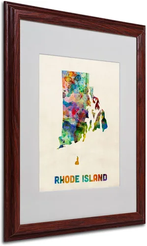 Vista 7 de Trademark Fine Art Mapa de Rhode Island - Arte enmarcado enmarcada de Michael Tompsett en marco de madera, 11 x 14 pulgadas