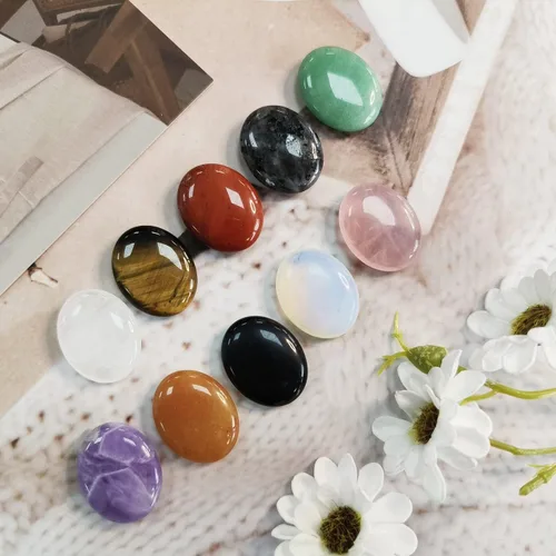 Vista 3 de ZHIYUXI Juego de 10 cristales y piedras curativas, piedras preciosas de preocupación para la ansiedad, ovalada, palmera pulgar, amatista, cuarzo