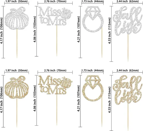 Vista 2 de Gyufise 24 decoraciones para cupcakes de otoño con texto en inglés "Miss to Mrs Cupcake Topper Champage Gold Fall Pumpkin Bride Shower Cake Toppers