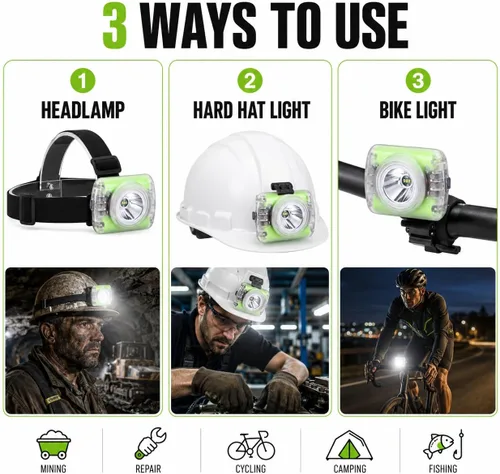 Vista 2 de Mode Lamp-40A - Luz de minero recargable para casco duro, IP68, impermeable, LED, lámpara de tapa de alto brillo para minería subterránea