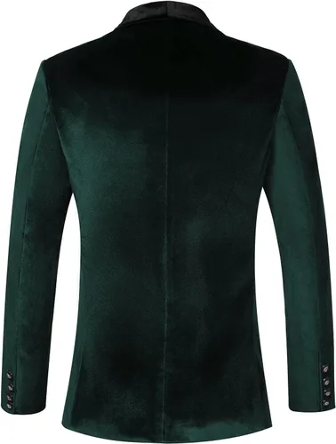 Vista 2 de THWEI Mens Velvet Blazer Slim-Fit Solid Color One Button Blazer Sport Coat Jacket for Wedding Dinner Party