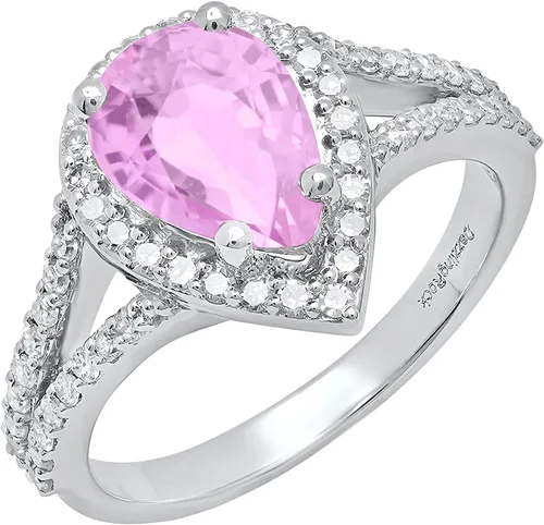 Vista 7 de Dazzlingrock Collection Anillo de compromiso con forma de lágrima y diamante blanco natural redondo de 0.45 quilates con halo de diamantes blancos