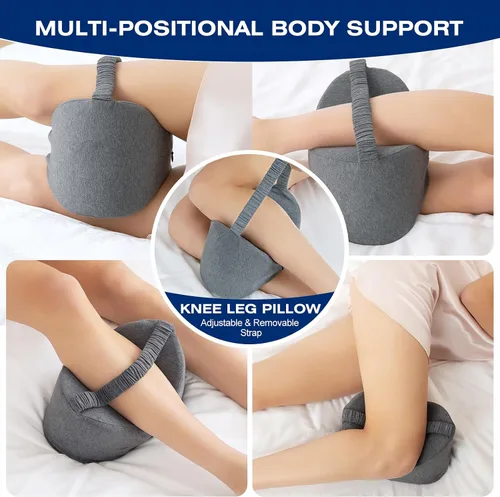 Vista 5 de Almohada de rodilla y pierna para dormir de lado, almohada de pierna para dormir de lado con correa, 100% espuma viscoelástica, cojín espaciador