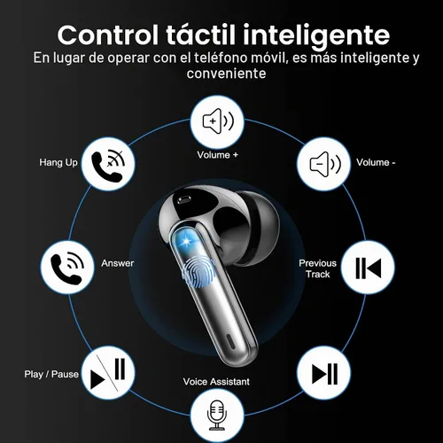 Vista 7 de Csasan Auriculares inalámbricos Bluetooth 5.3, auriculares intraurales de reproducción de 40 horas, mini auriculares Bluetooth con micrófono ENC