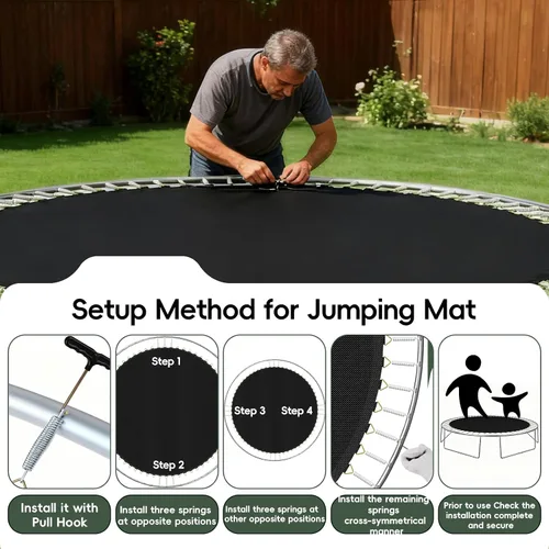 Vista 4 de Alfombrilla de repuesto para cama elástica, alfombrilla de 12.6 pies de diámetro con 72 anillos, se adapta a trampolines de 14 pies y resorte de 5.3