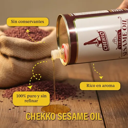 Vista 6 de CHEKKO Aceite de sésamo prensado en frío 100% puro, 1 litro (33 fl oz)