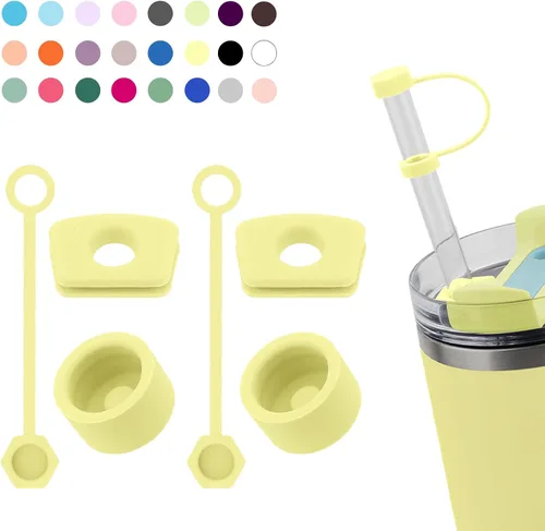 Vista 9 de Juego de tapones antiderrame de silicona compatible con taza Stanley Cup 2.0 de 30oz y 40oz con cubierta para pajita (Juego de 2, Rosa Almendra)