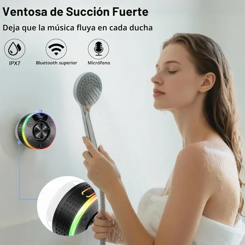 Vista 4 de Donerton Bluetooth Shower Speaker, Portable Bluetooth 5.4 Speaker with 360°HD Stereo Sound and Robust Bass, IPX7 Waterproof Speakers, LED Light