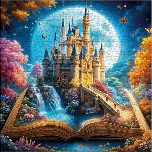 Vista 11 de Hermoso libro valle rompecabezas para adultos, 1000 piezas de naturaleza, bonita luna, cascada de paisaje, rompecabezas escénico de castillo