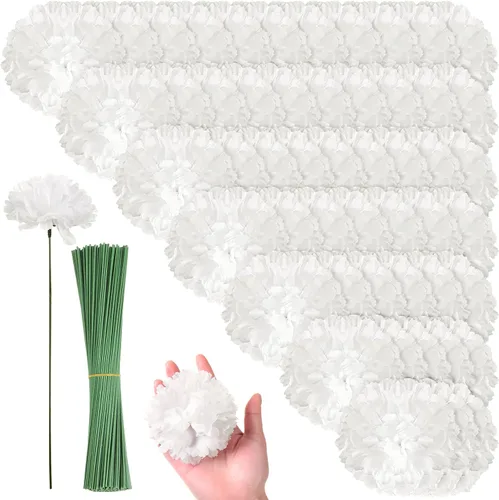Vista 9 de Cindeer Paquete de 200 flores artificiales de caléndula con tallos a granel de 3.5 pulgadas, caléndulas falsas de caléndula de seda para bricolaje