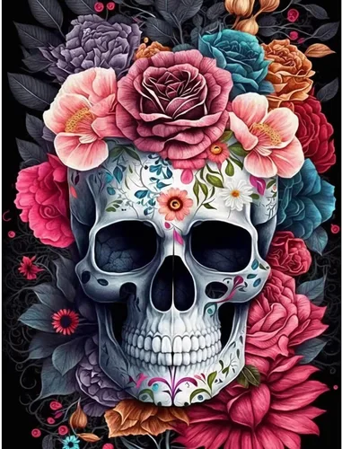 Vista 10 de Kit de pinturas de diamantes 5D por números, pintura de cráneo con arte de diamantes, lienzo de diamante completo para decoración de pared