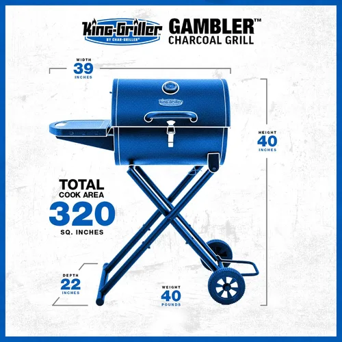 Vista 14 de Char-Griller E1816 King-Griller Gambler - Parrilla de carbón portátil en color negro